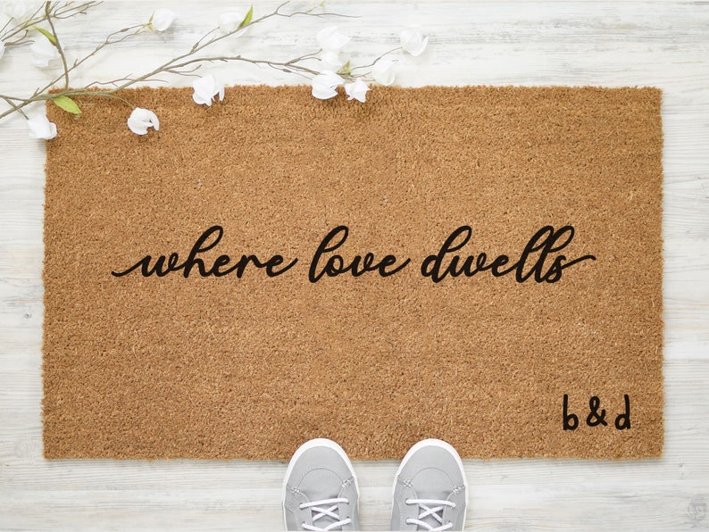Where Love Dwells - Personalized Family Initial Doormat - Custom Coir Mat - Home Decor - Cute Quote Doormat