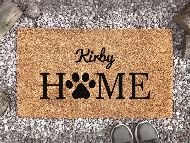 Personalised Family Name Home Doormat - Home With A Pawprint - Animal Lover Gift - Custom Coir Mat