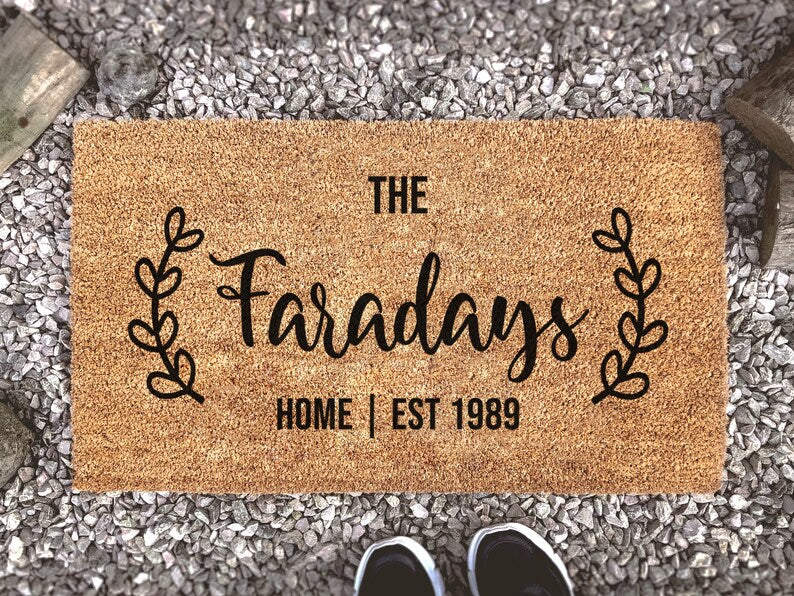 Personalized Doormat - Family Name Mat With Est Date - Custom Coir Door Mat
