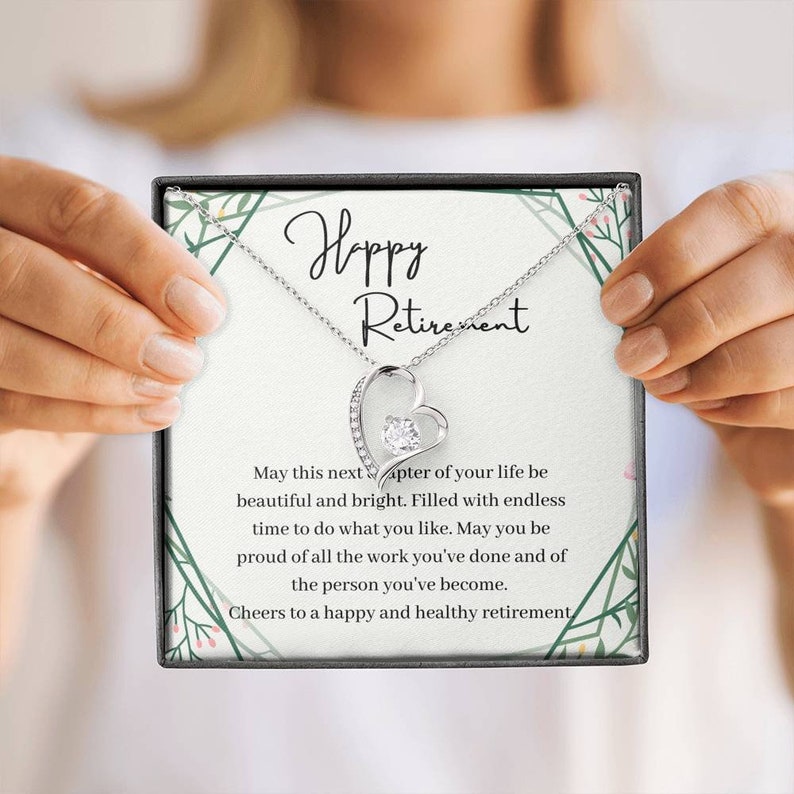 Cheer To A Happy And Healthy Retirement Forever Love Necklace, Retirement Necklace For Women Colleagues, Leave Job, Jewelry From Coworkers