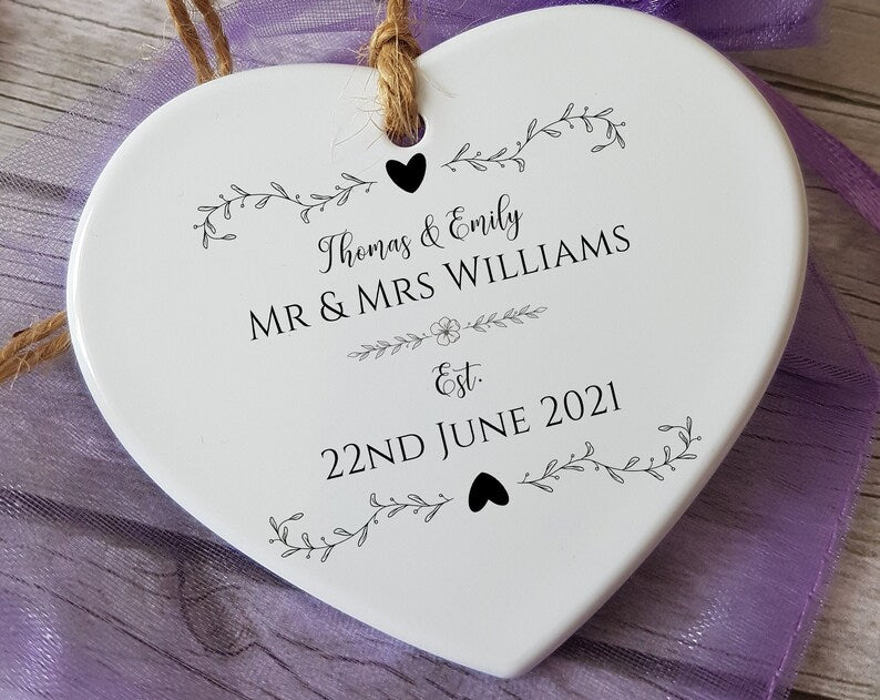 Personalised Wedding Anniversary Gift Keepsake Bauble Heart Ornament Keepsake Decoration Wall Hanging Ornament Birthday Gift Christmas Gift