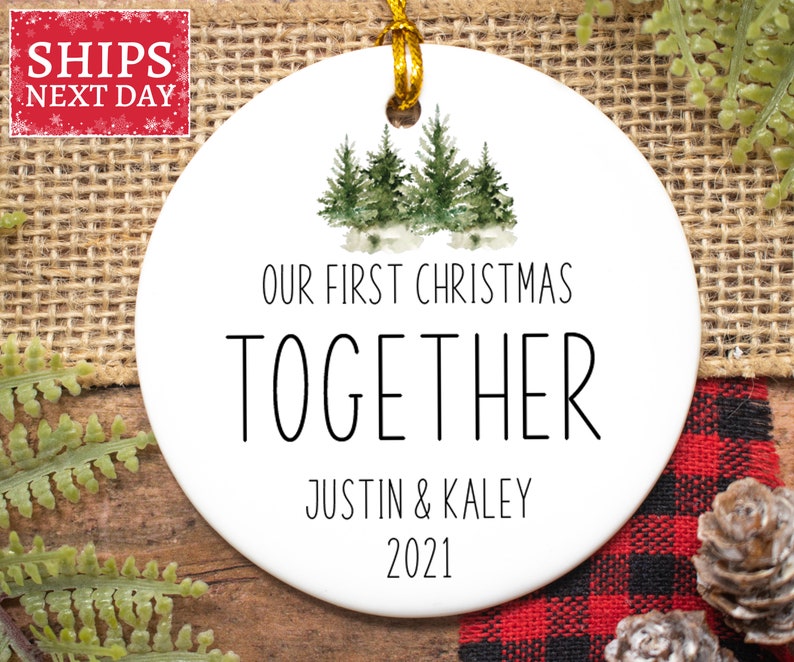 Couples Christmas Ornament Personalized Our First Christmas Together With Names And Date - Cute New Couple Christmas Gift Idea Keepsake