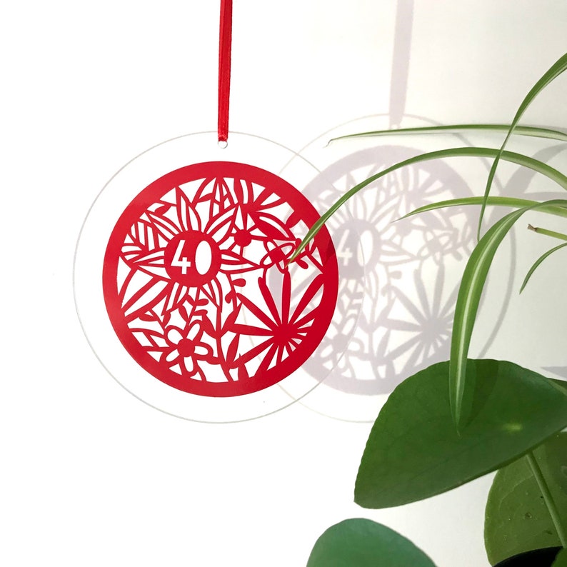40Th Anniversary Ornaments / Ruby Wedding Anniversary Gifts / 40Th Anniversary Gifts For Parents / 40Th Window Decoration / Sun Catcher