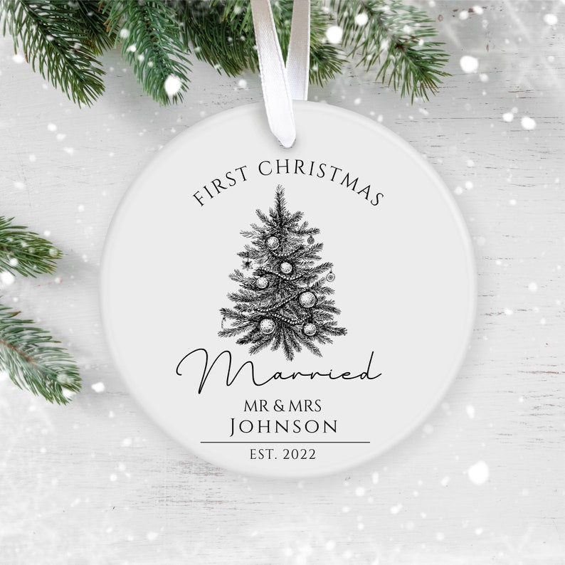 Our First Christmas Married, Personalised Ceramic Decoration, Christmas Ornament , Personalized Christmas Ornament, Wedding Keepsake