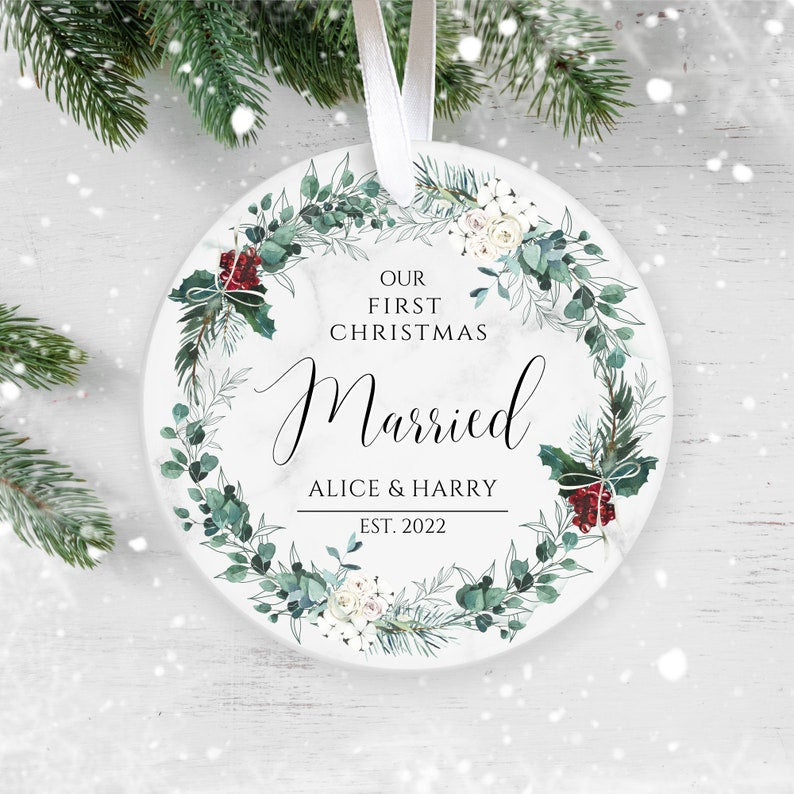Our First Christmas Married, Personalised Ceramic Decoration, Christmas Ornament , Personalized Christmas Ornament, Wedding Keepsake