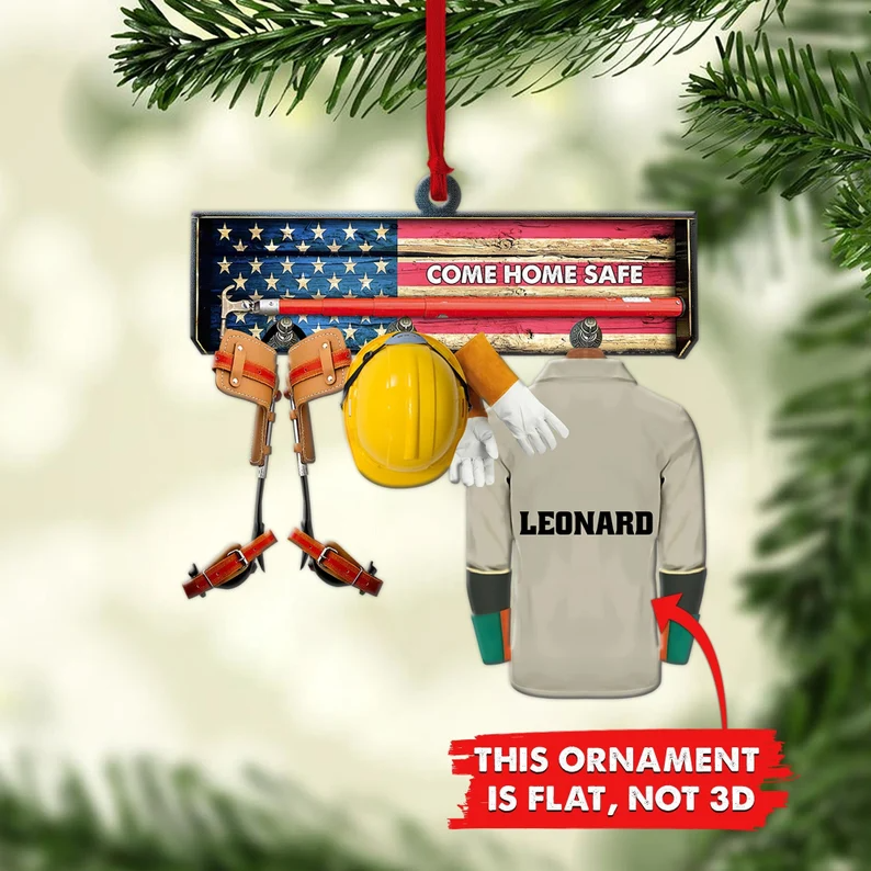Come Home Safe Lineman Outfit Custom Flat Ornament, Personalized Lineman Vest Christmas Ornament