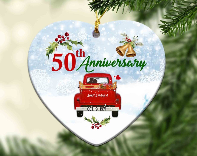 Personalized 50Th Wedding Anniversary Ornament, Custom Milestone Anniversary Ornament, Custom Name Ornament, Christmas Gift Ornament