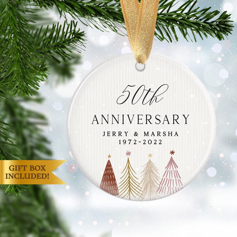 Beautiful 50Th Anniversary Christmas Ornament, Celebrating Our 50Th Anniversary Personalized Christmas Gift, Custom Anniversary Gift