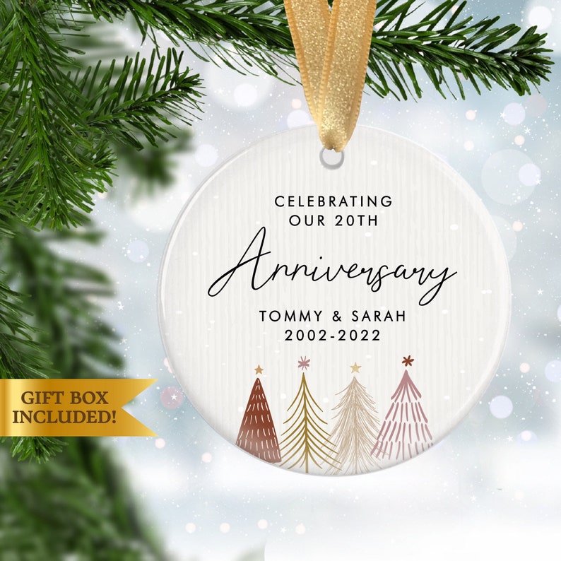 Modern Anniversary Ornament, Custom Anniversary Ornament, Wedding Anniversary Ornament, Custom Christmas Ceramic Ornament Gift