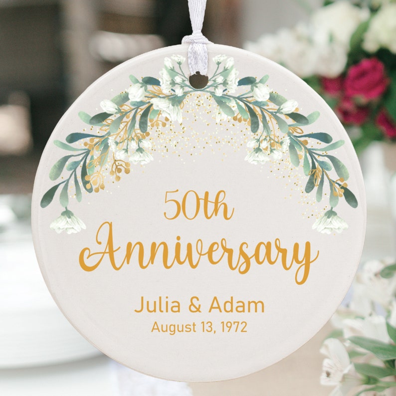 Golden Wedding Anniversary Gift, Personalised 50Th Anniversary Ornament, Ceramic Ornament, Our 50Th Anniversary Gift