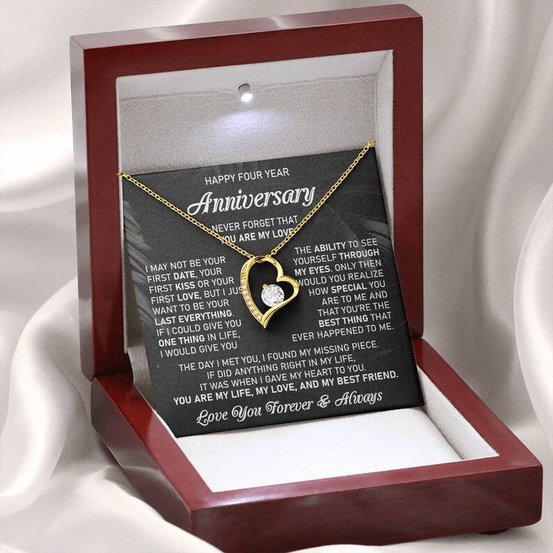 4th Wedding Anniversary Gift For Wife Flowers Anniversary Gift Forth Anniversary Gift 4 Year Anniversary Gift For Her Forever Love Necklace