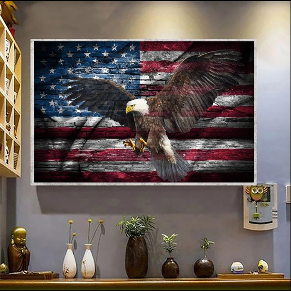 Independence Day Canvas Wall Art, Wall Decor Visual Art | Eagle American Flag Canvas | Patriotic Fourth Of July Decorations Canvas