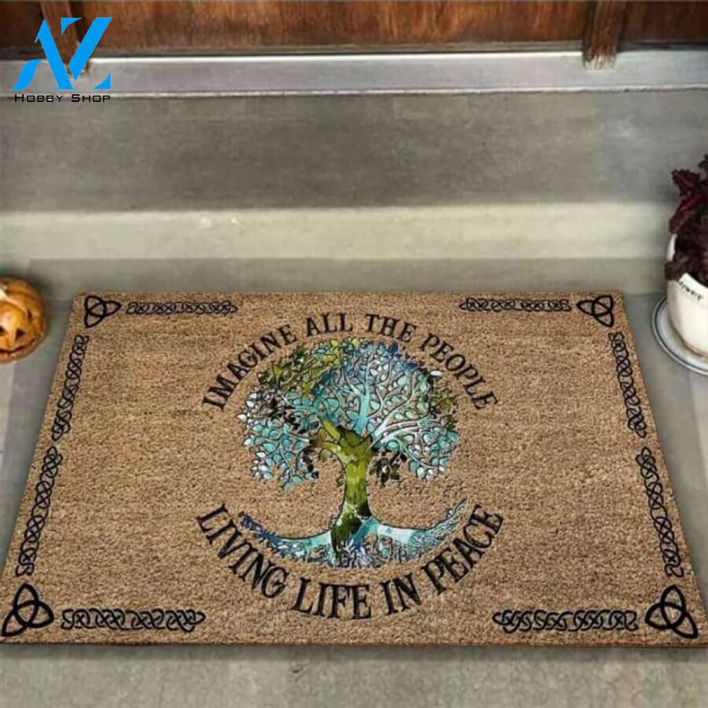 Imagine All The People Living Life In Peace Hippie Doormat | Welcome Mat | House Warming Gift