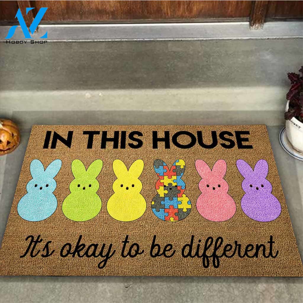 In This House Easter Day - Autism Awareness Coir Pattern Print Doormat