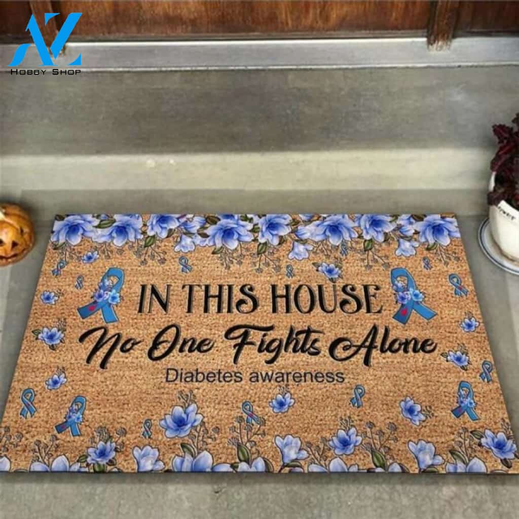 In This House No One Fights Alone Diabetes Awareness Coir Pattern Print Doormat | Welcome Mat | House Warming Gift