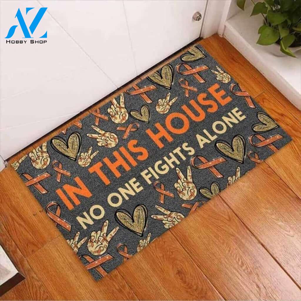 In This House No One Fights Alone Motivational Quote Doormat Welcome Mat House Warming Gift Home Decor Funny Doormat Gift Idea