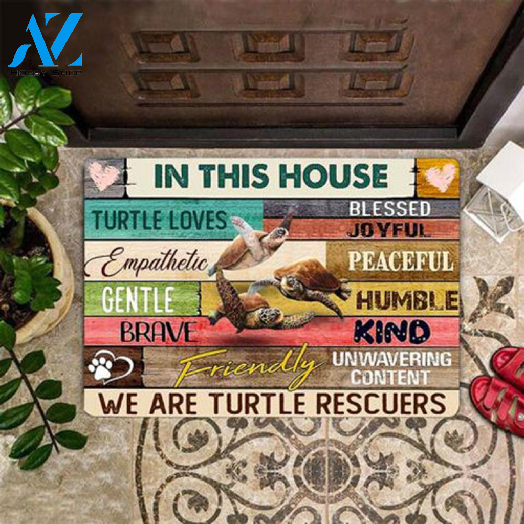 In This House Turtle Loves Easy Clean Welcome DoorMat | Felt And Rubber | DO2227