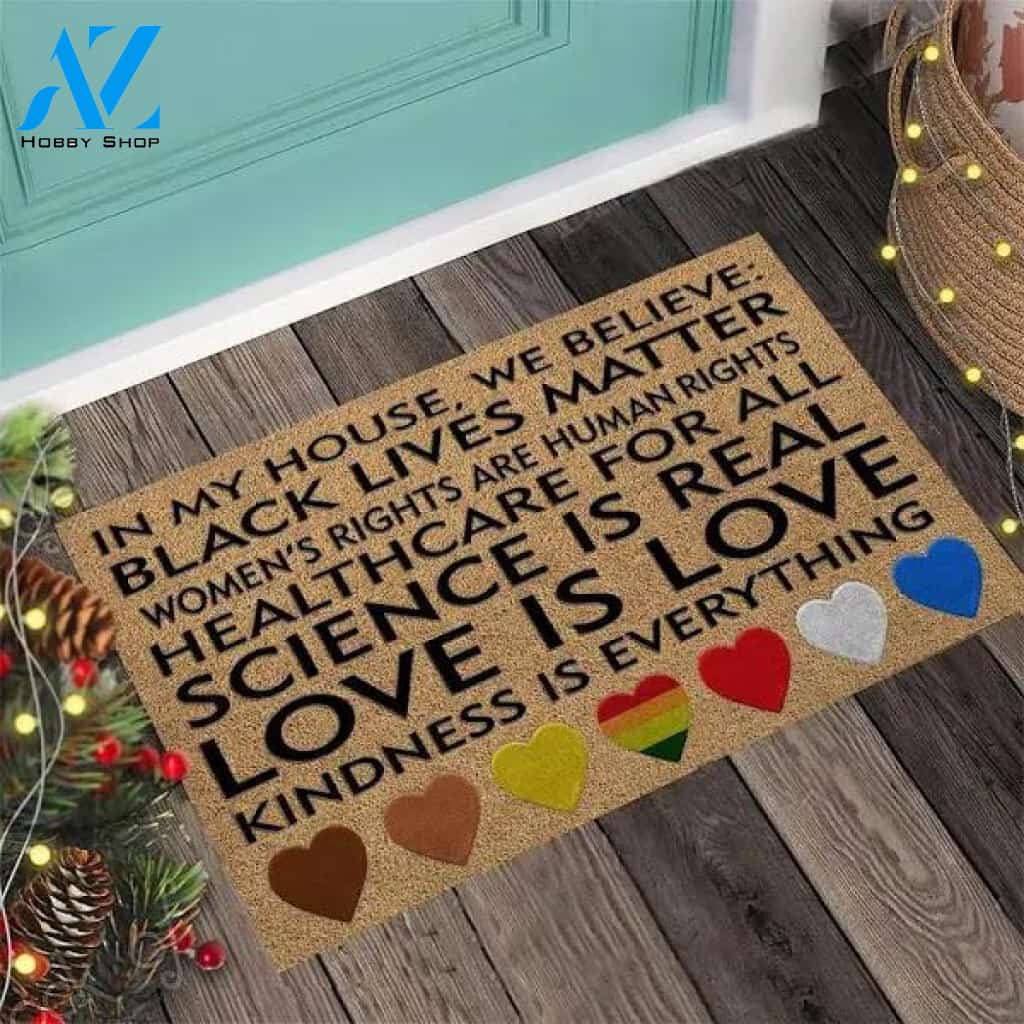 In This House We Believe LGBT Support Easy Clean Welcome DoorMat | Felt And Rubber |