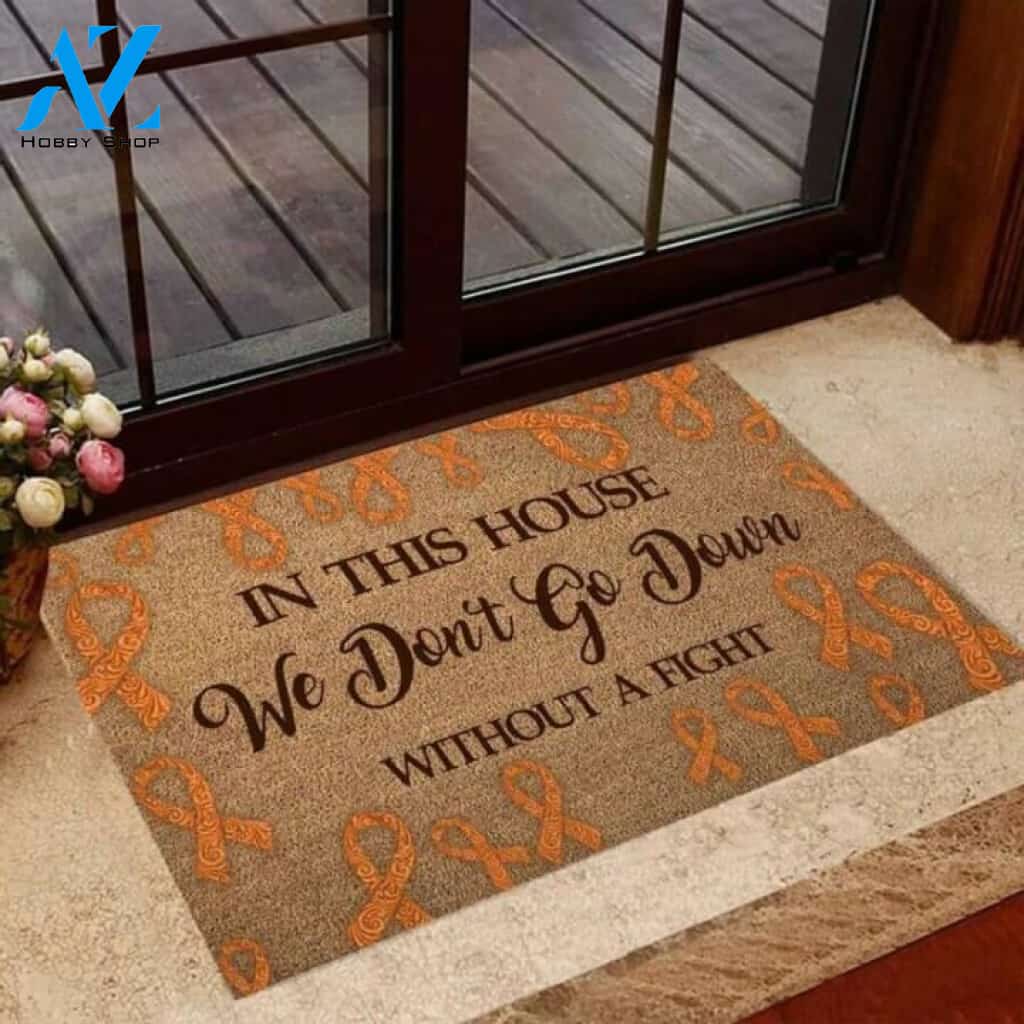 In This House We Don't Go Down Multiple Sclerosis Awareness Coir Pattern Print Doormat | Welcome Mat | House Warming Gift