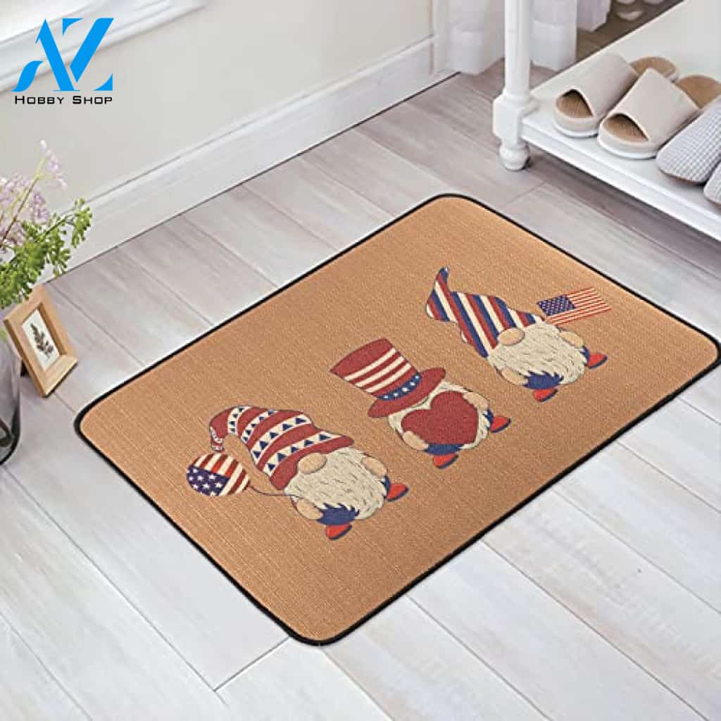 Independence Day Home Decor Patriotic American Flag Stars and Stripes Gnome Patterns Floor Rugs Indoor and Outdoor Doormat Warm House Gift Welcome Mat Gift for Friend Family
