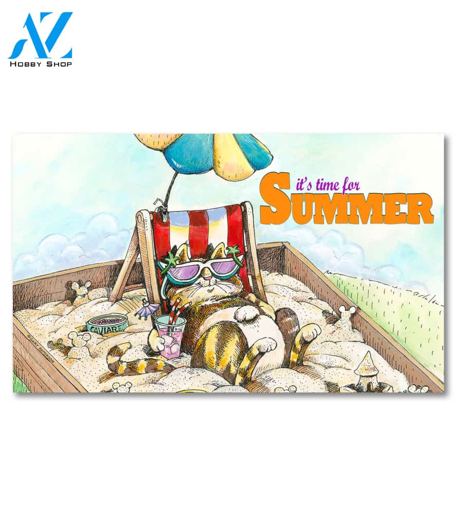 It's Time for Summer Kitty Doormat - 18" x 30"