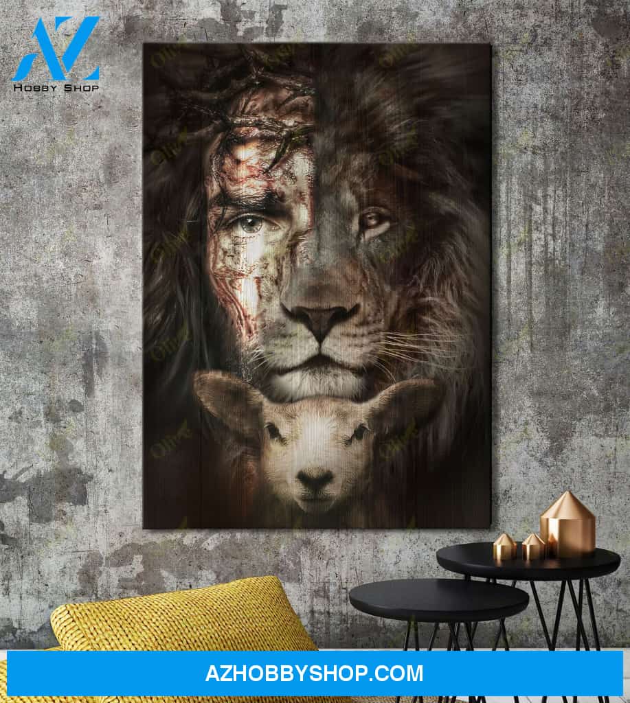 Jesus - Amazing Jesus, Lion and Lamb - Portrait Canvas Prints, Wall Art