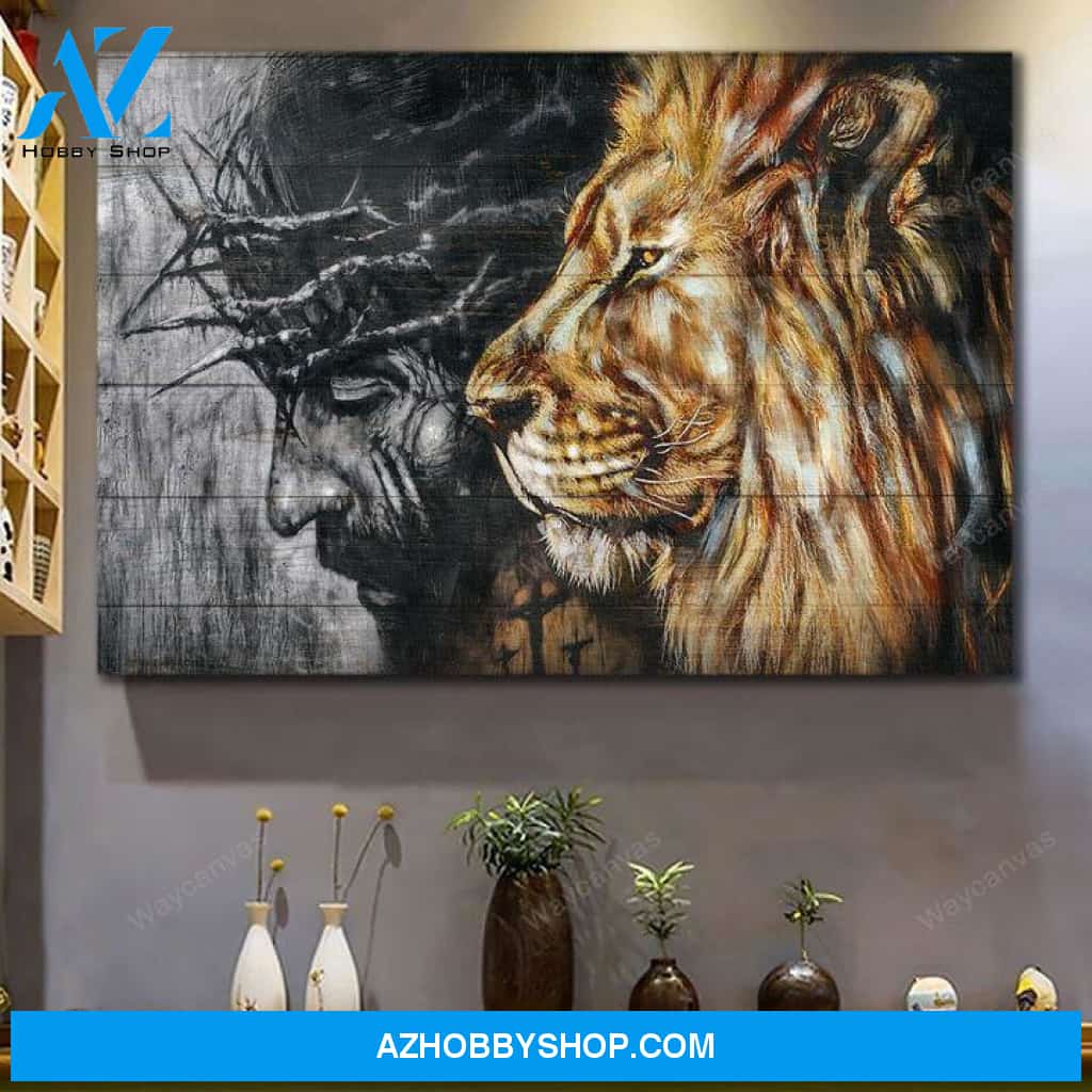 Jesus and an awesome lion Jesus Landscape Canvas Prints, Wall Art