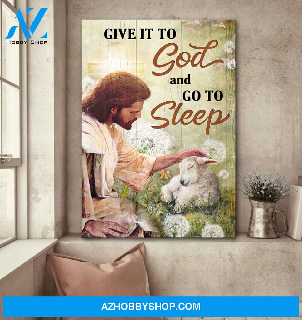 Jesus and the baby lamb on dandelion field - Portrait Canvas Prints, Wall Art