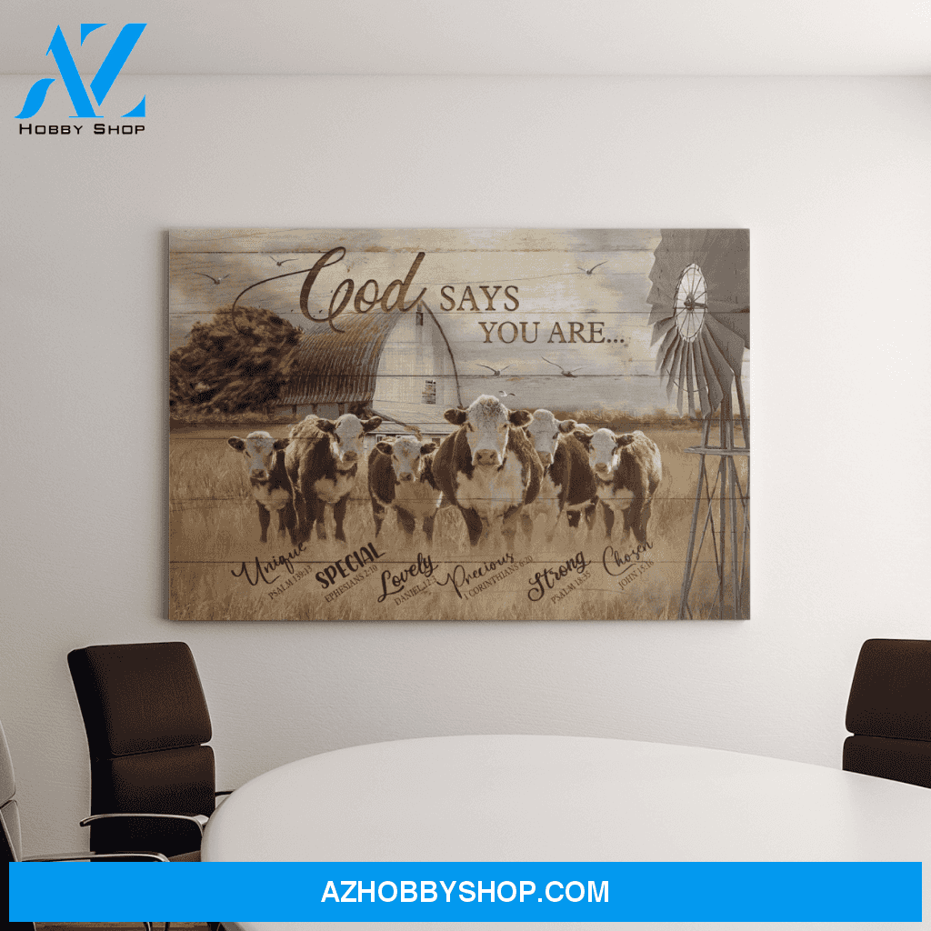 Landscape God Canvas Wall Art - Jesus Canvas Wall Art - Cows - God says you are 2 Canvas