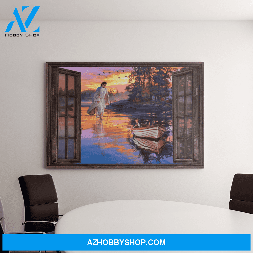 Landscape God Canvas Wall Art - Jesus Canvas Wall Art - Jesus - Sunset through the windows Canvas