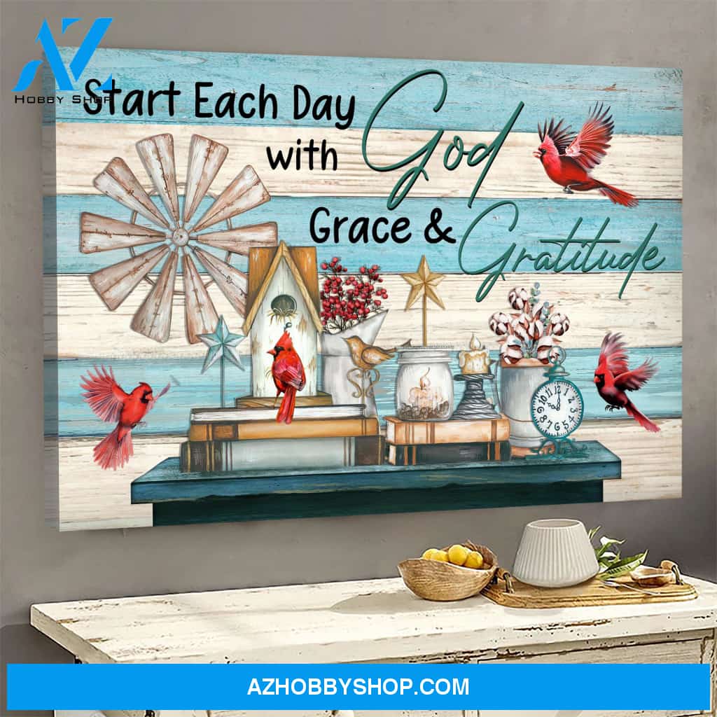 Jesus - Cardinal - Start each day with grace & gratitude - Landscape Canvas Prints, Wall Art