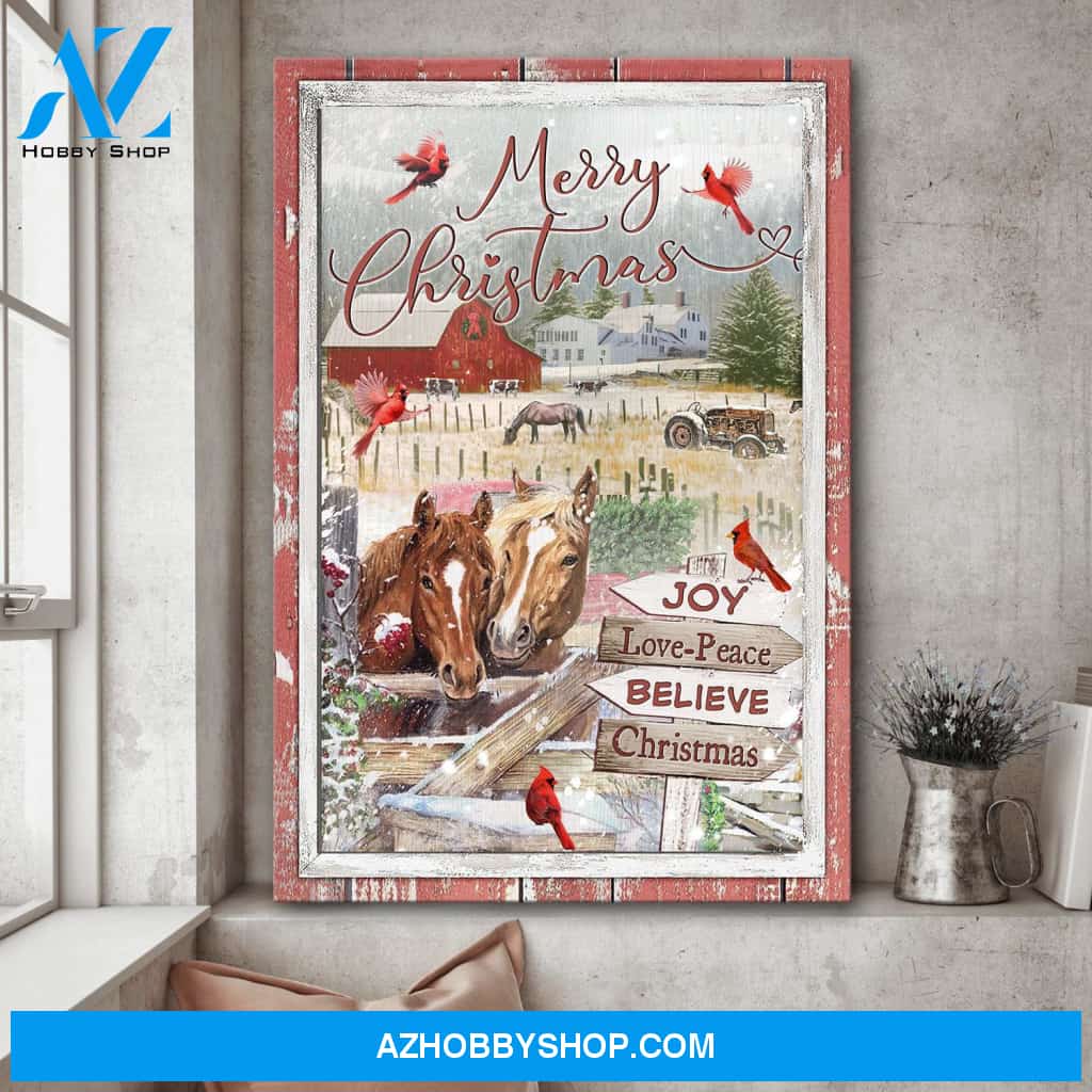 Jesus - Horse couple and cardinal - Merry Christmas - Portrait Canvas Prints, Wall Art