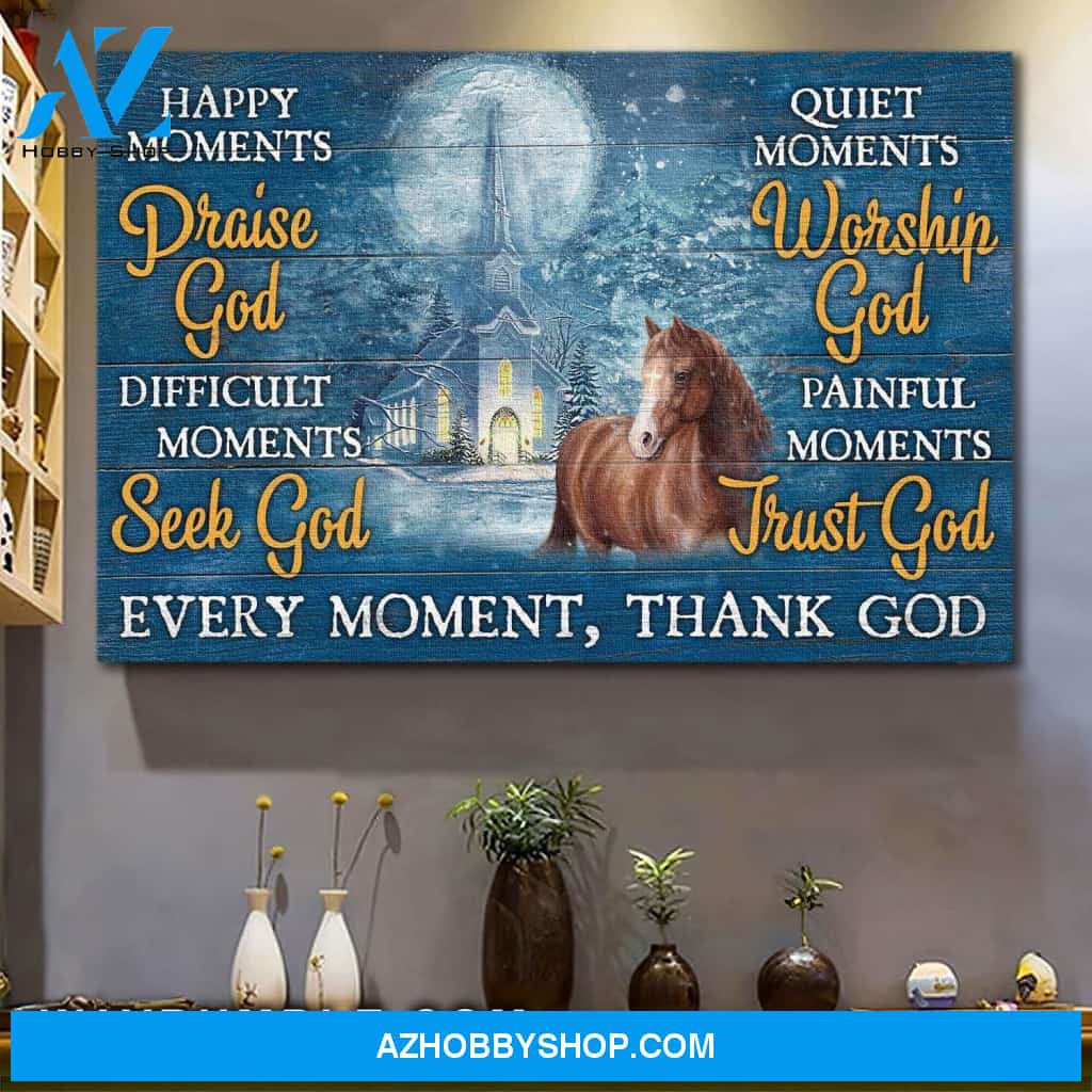 Jesus - Horse in front of the church - Every moment thank god - Landscape Canvas Prints, Wall Art