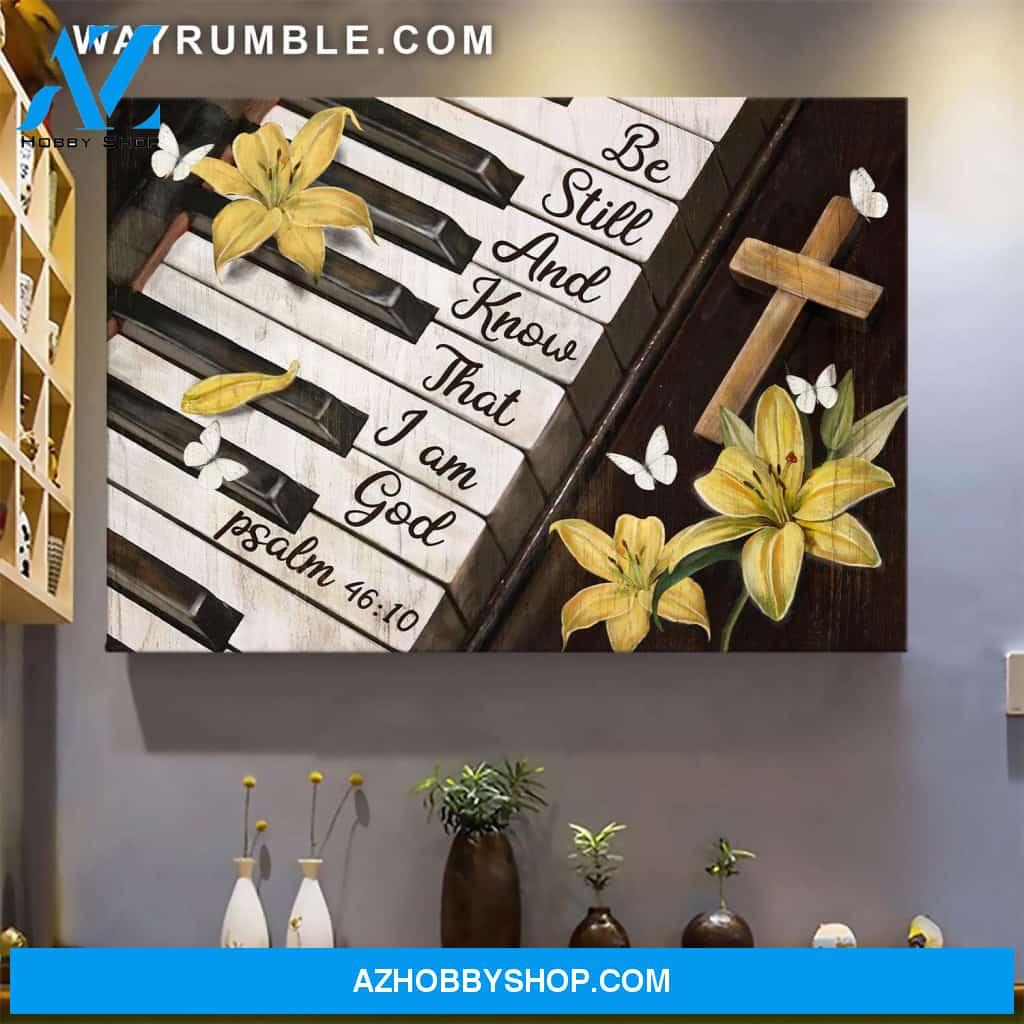 Jesus - Piano with Lilies - Be still and know that I am God - Landscape Canvas Prints, Wall Art