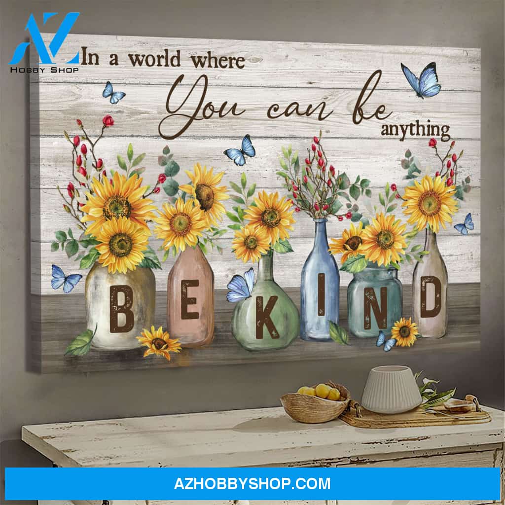 Jesus - Sunflower jar - Be kind - Landscape Canvas Prints, Wall Art