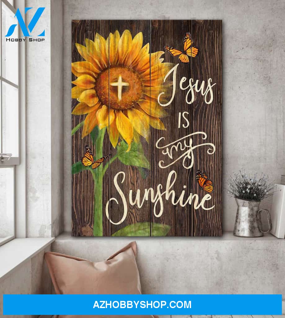 Jesus - Sunflower with Cross - Jesus is my sunshine - Portrait Canvas Prints, Wall Art
