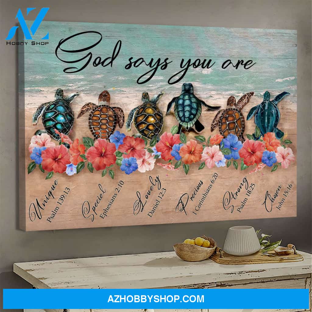 Jesus - Turtles with hibiscuses - God says you are - Landscape Canvas Prints, Wall Art