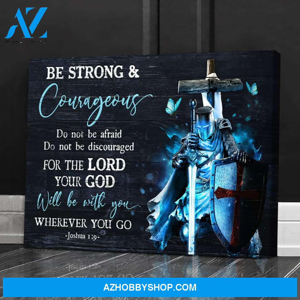 Jesus - Warrior and wooden cross - Your God will be with you wherever you go - Landscape Canvas Prints, Wall Art