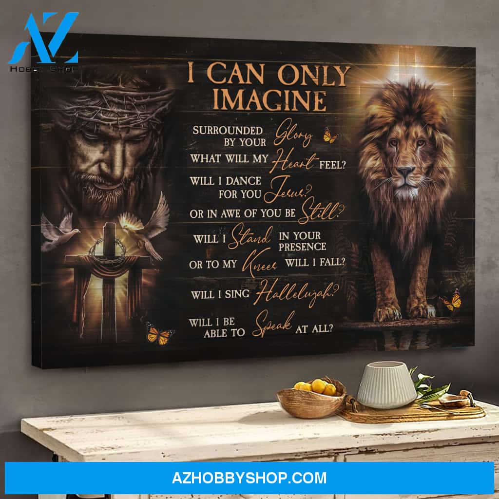 Jesus - Wooden cross and the lion of Judah - I can only imagine - Landscape Canvas Prints, Wall Art