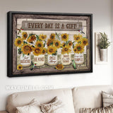 Sunflower painting, Watercolor hummingbird, Rustic farmhouse, Every day is a gift - Jesus Landscape Canvas Prints, Home Decor Wall Art