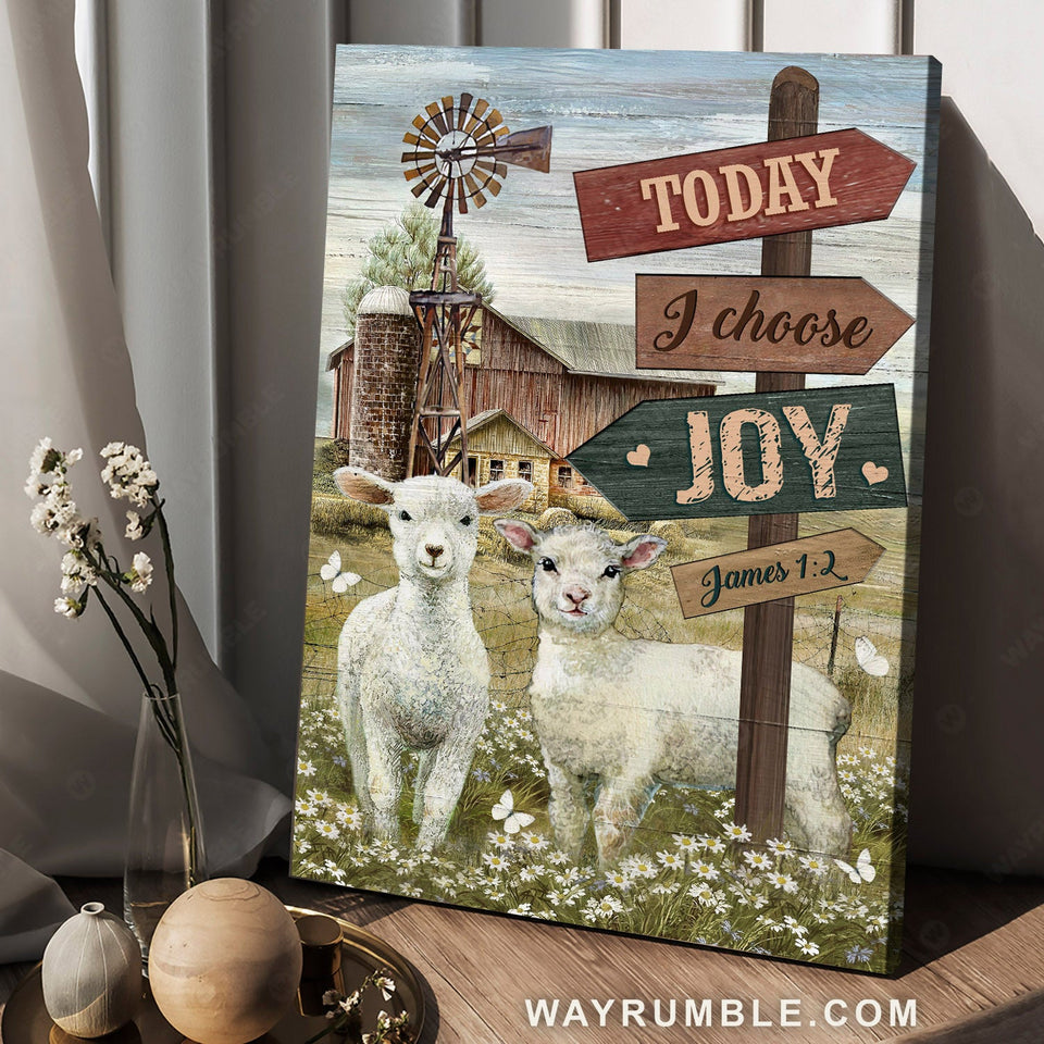 Rustic farmhouse, Daisy flower, Lamb of God, Bible verse, Today I choose joy - Jesus Portrait Canvas Prints, Home Decor Wall Art