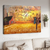 Red farmhouse, Wheat field, Bible verse, The Lord God is a sun and shield - Jesus Landscape Canvas Prints, Home Decor Wall Art