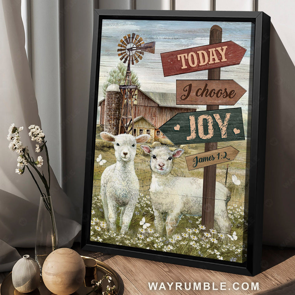 Rustic farmhouse, Daisy flower, Lamb of God, Bible verse, Today I choose joy - Jesus Portrait Canvas Prints, Home Decor Wall Art