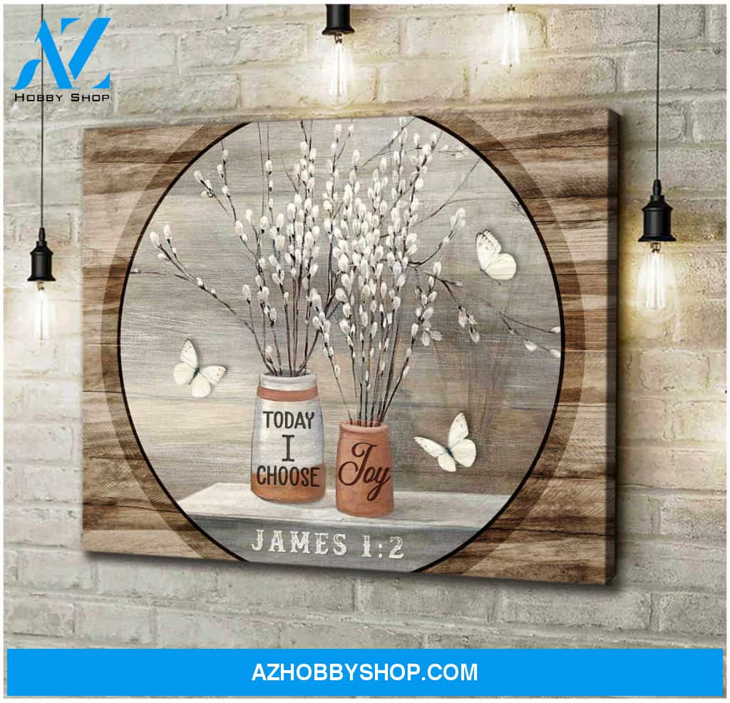 Joy White Butterfly and Pussy Willow Flower Canvas Wall Art Decor