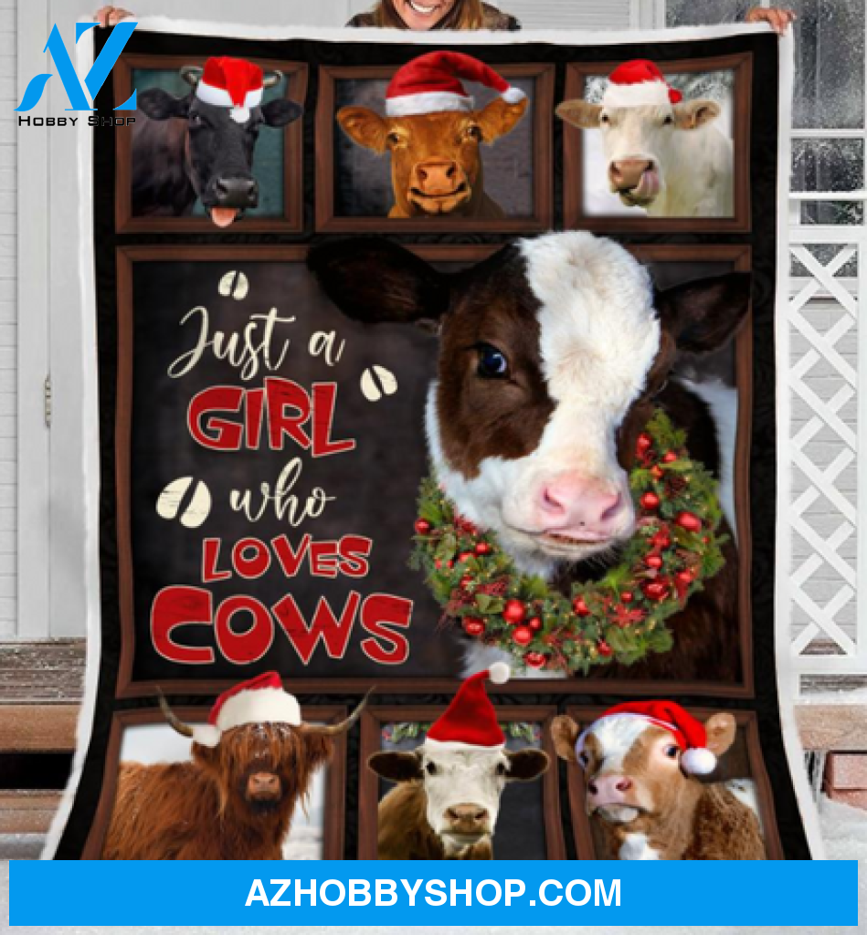 Just A Girl Who Loves Cows Merry Christmas Fleece Blanket Gift For Christmas