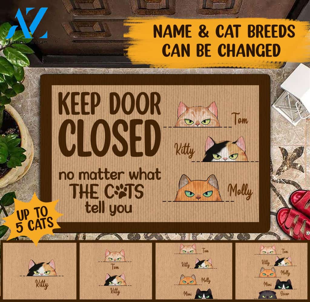 Keep Door Closed Cats Personalized Doormat - DM003PS | Welcome Mat | House Warming Gift