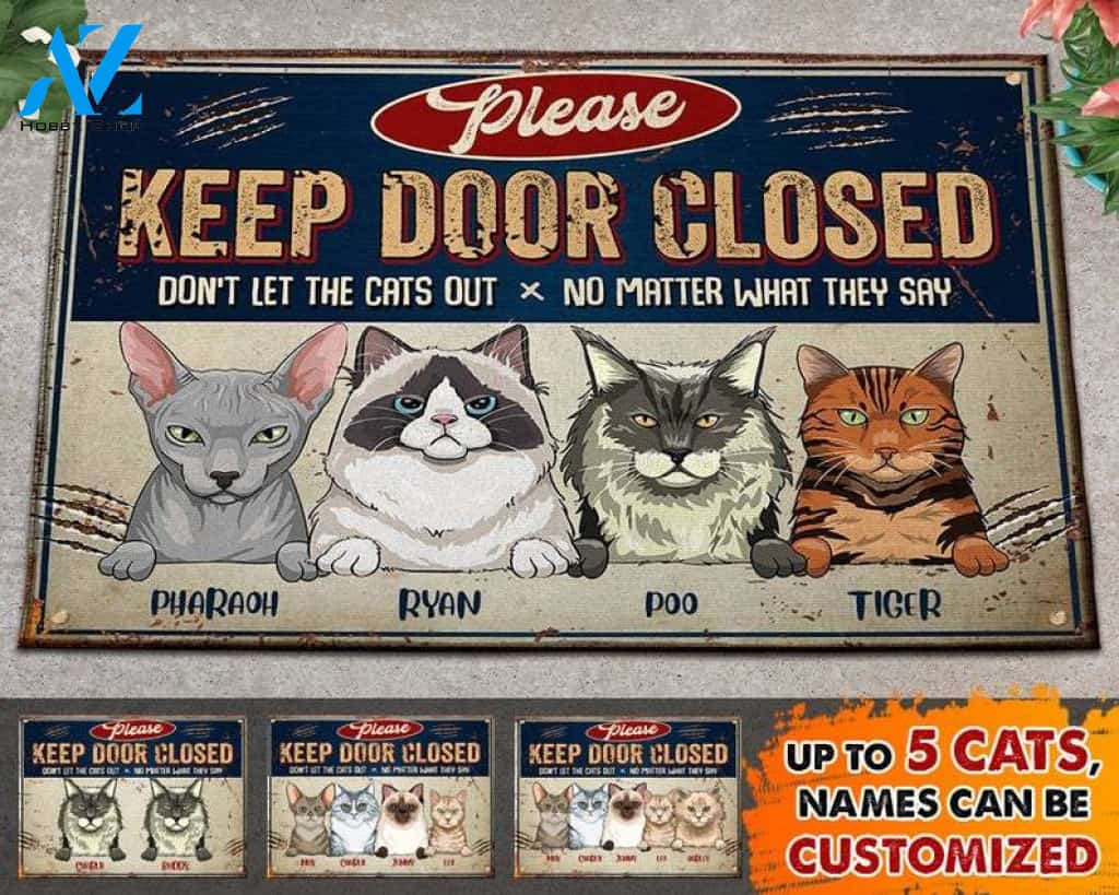 Keep Door Closed, Don't Let The Cats Out, Funny Personalized Cat Doormat, Personalized Gifts, Closing Gift, Home Decor, Funny Door Mat