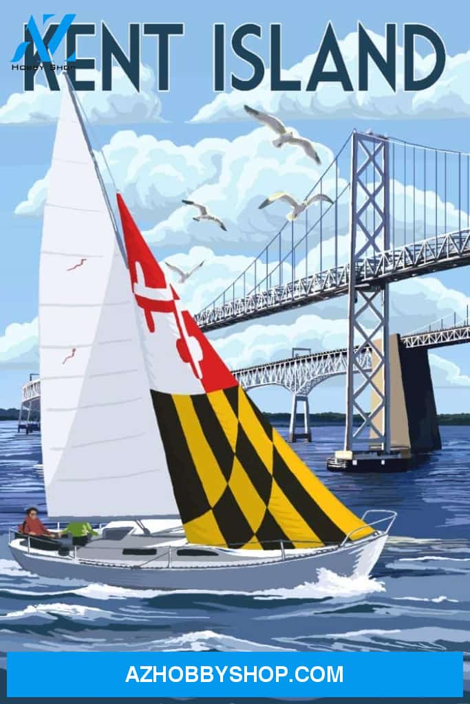Kent Island Maryland Sloop Sailboat And Chesapeake Bay Bridge