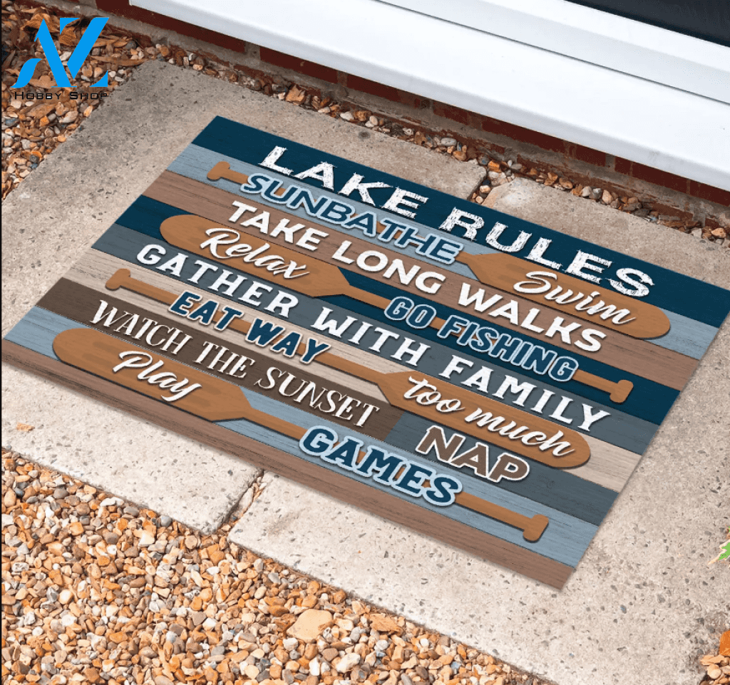 Lake Rules Relax Go Fishing Funny Doormat Gift For Dog Lovers Birthday Gift Home Decor Warm House Gift Welcome Mat