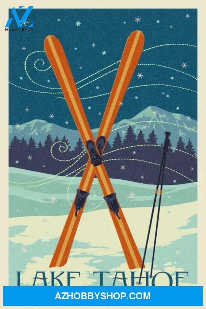 Lake Tahoe California - Crossed Skis - Letterpress